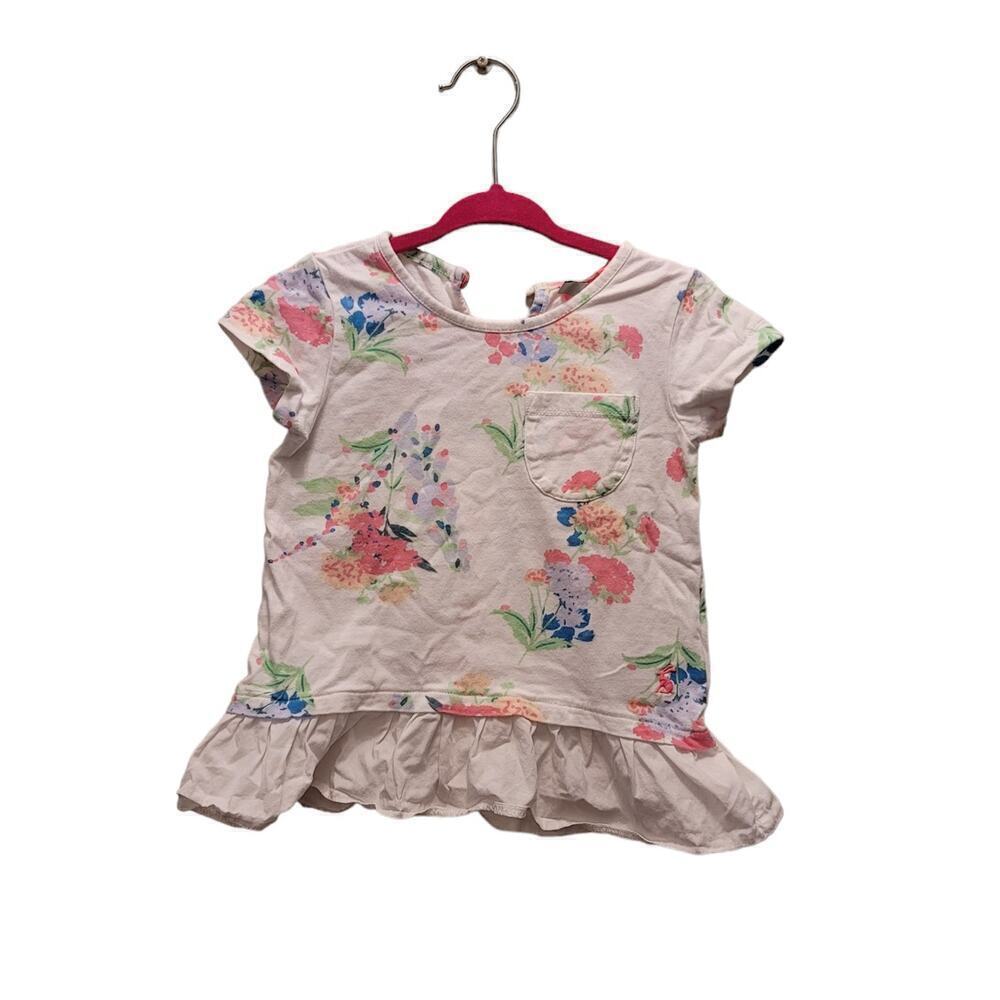 Joules Lulabelle Floral Cap Sleeve Ruffle Hem Cotton T Shirt White Girls Size 4Y